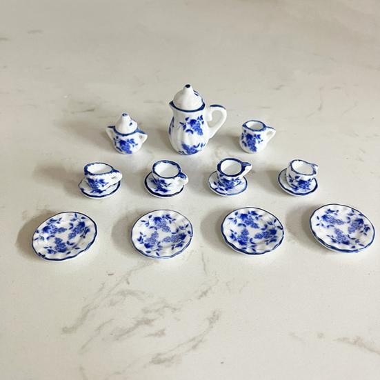 1:12 Miniature Ceramic Tea Set Gold Edge Collection Realistic Mini Teapot Cups And Saucers Micro Scene Decor for DIY Projects Collectors Kids