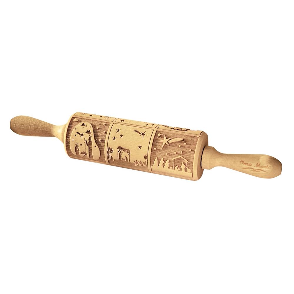 Christmas Nativity Embossed Rolling Pin Wood Carved Cookies Biscuit Fondant Dough Baking Engraved Printed Roller 35X5CM