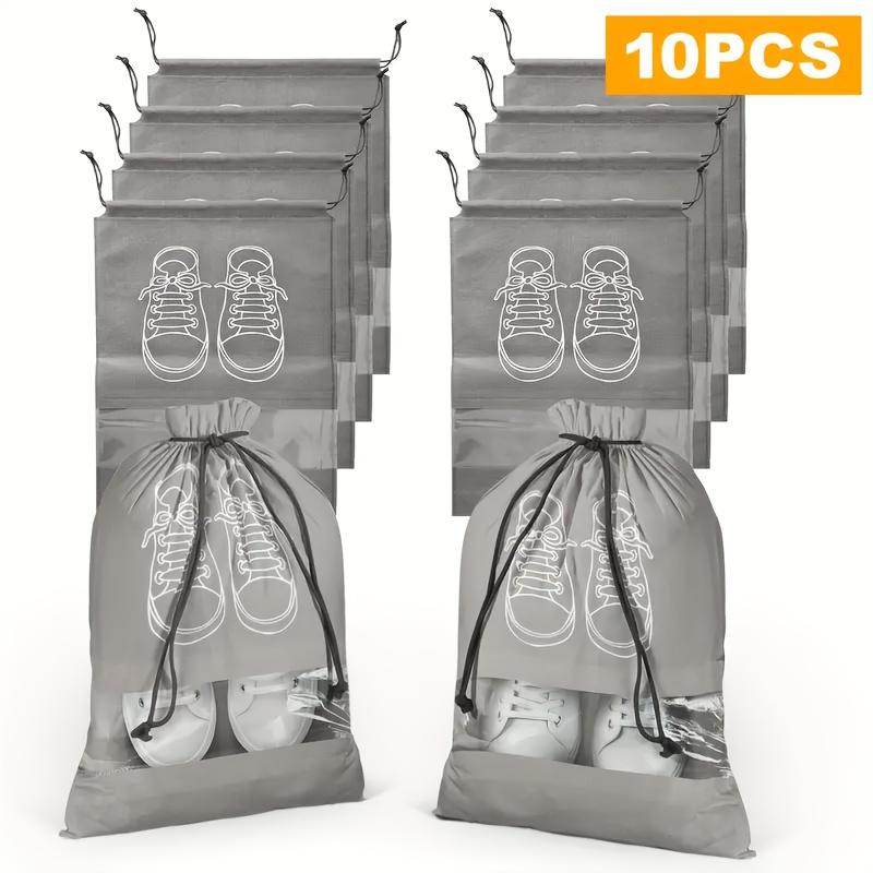 10 Stück Schuhaufbewahrungstasche - Vliesstoff staubdicht Reise-Schuhbox, transparentes Design mit Kordelzugverschluss