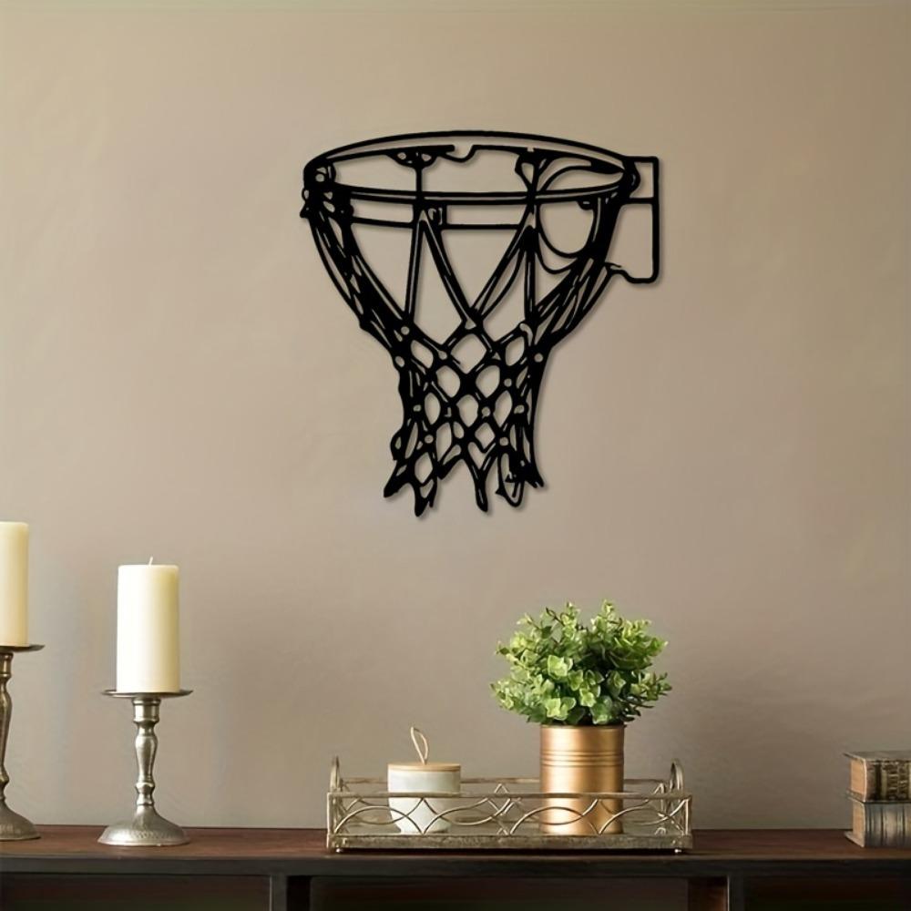 Metal Basketball Hoop Wall Art, Sports Silhouette Decor for Man Cave Bedroom Gym, Rustproof Iron Sculpture, Easy Hanging