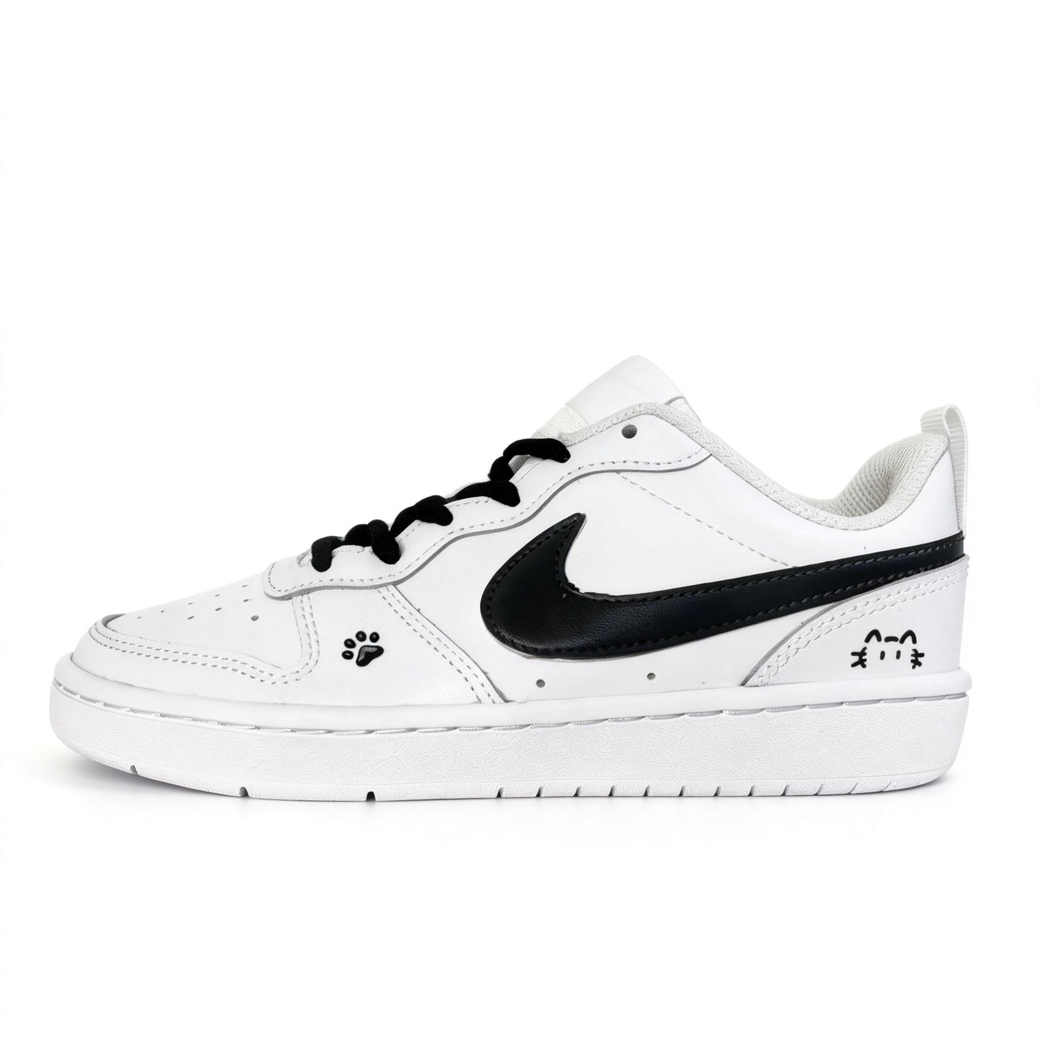 

Nike Court Borough 2 Dark Night Meow Paw Leather Slip Resistant Cushioning Abrasion Resistant Low top Skateboard Shoes BQ5448-100(team1670-) 35.5
