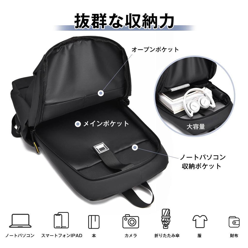 OFAMOUS Men's Business Backpack, 15.6-inch PC Backpack, Rucksack, Large Capacity, Water Repellent, A4 Storage, Commuting Backpack, Lightweight, Thin,