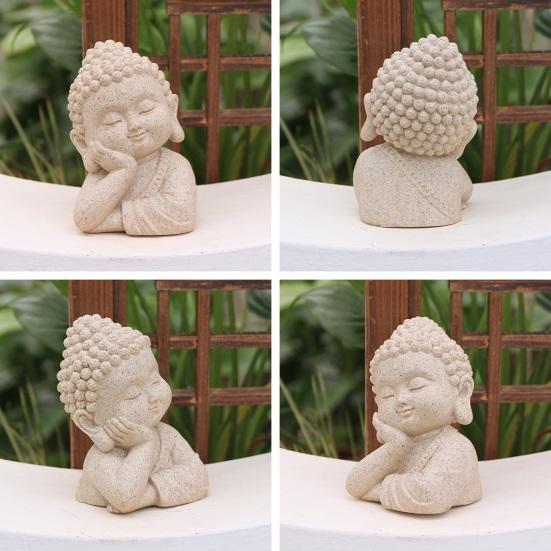 Mini Buddha Figurine Handcrafted Sandstone Resin Zen Statue Decorative Meditation Sculpture Feng Shui Ornament for Home Office Desk Car Dashboard
