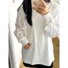 Women's Round Neck Long Sleeve Loose T-Shirt - White, Basic Layer, Japanese Korean Style, Casual Wear for Spring, Autumn, Winter. Free Shipping.