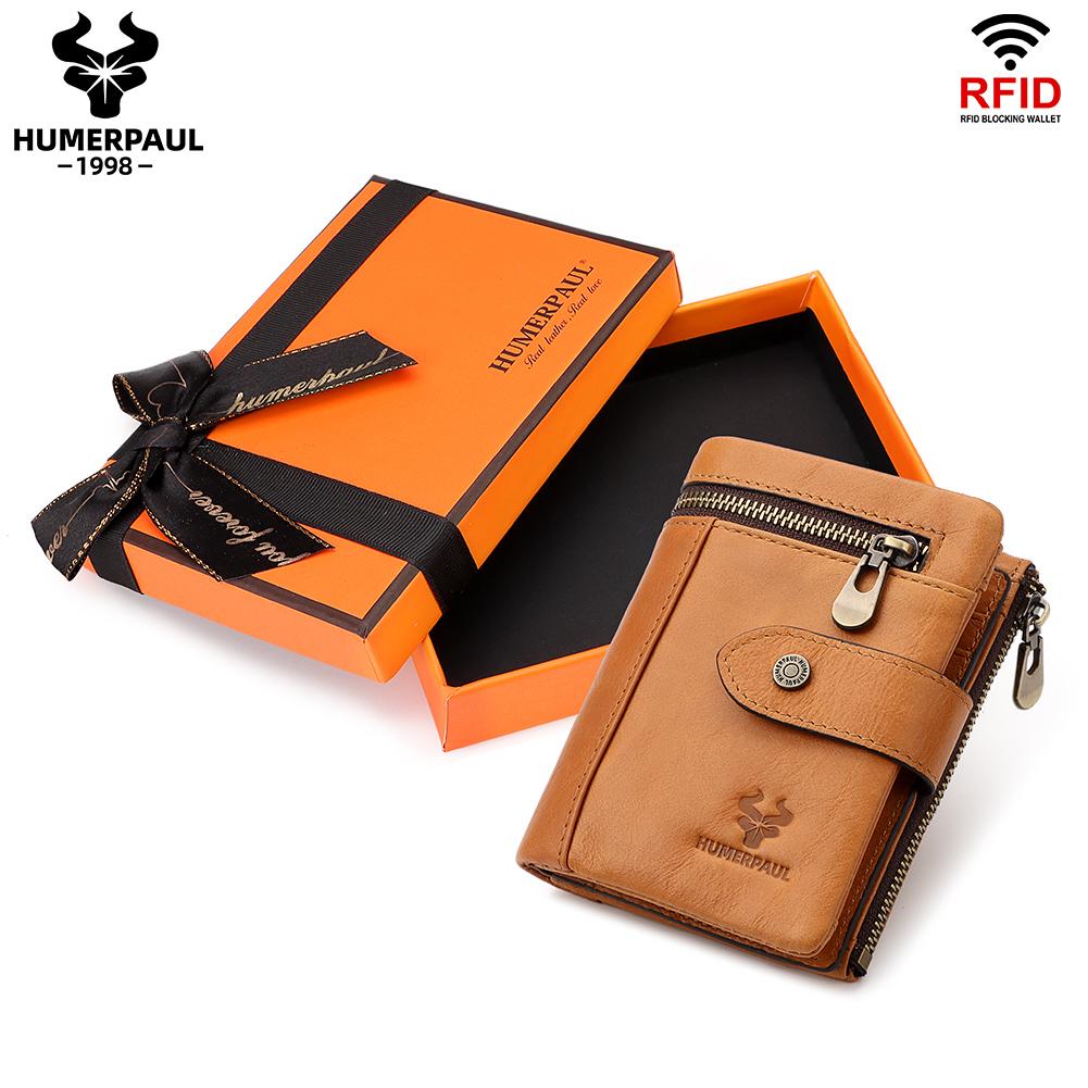 Humerpaul Portfel męski z prawdziwej skóry. Skórzana portmonetka na monety z wieloma kartami Rfid