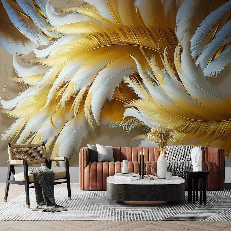 Luxury Wallpaper 3d Golden Feather Wallpaper Living Room Tv Backdrop Mural Wall Paper For Interior Decoration Home