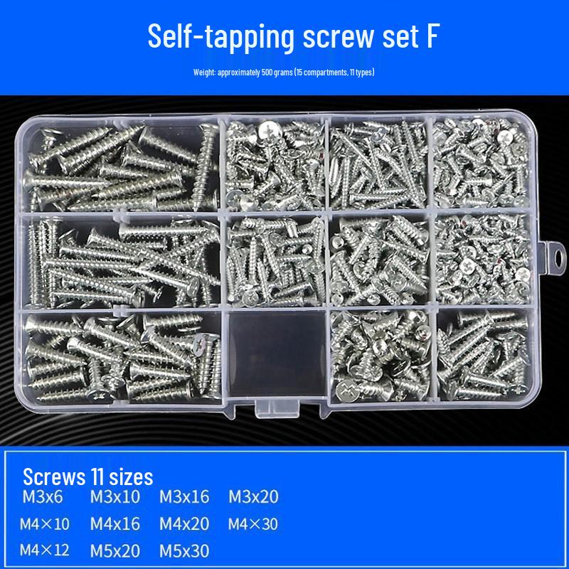 Baolian Self-Tapping Screw Set: Round, Phillips Pan Head, Nut, Cap, Washer - Sizes M2 M3 M4 M5 M6