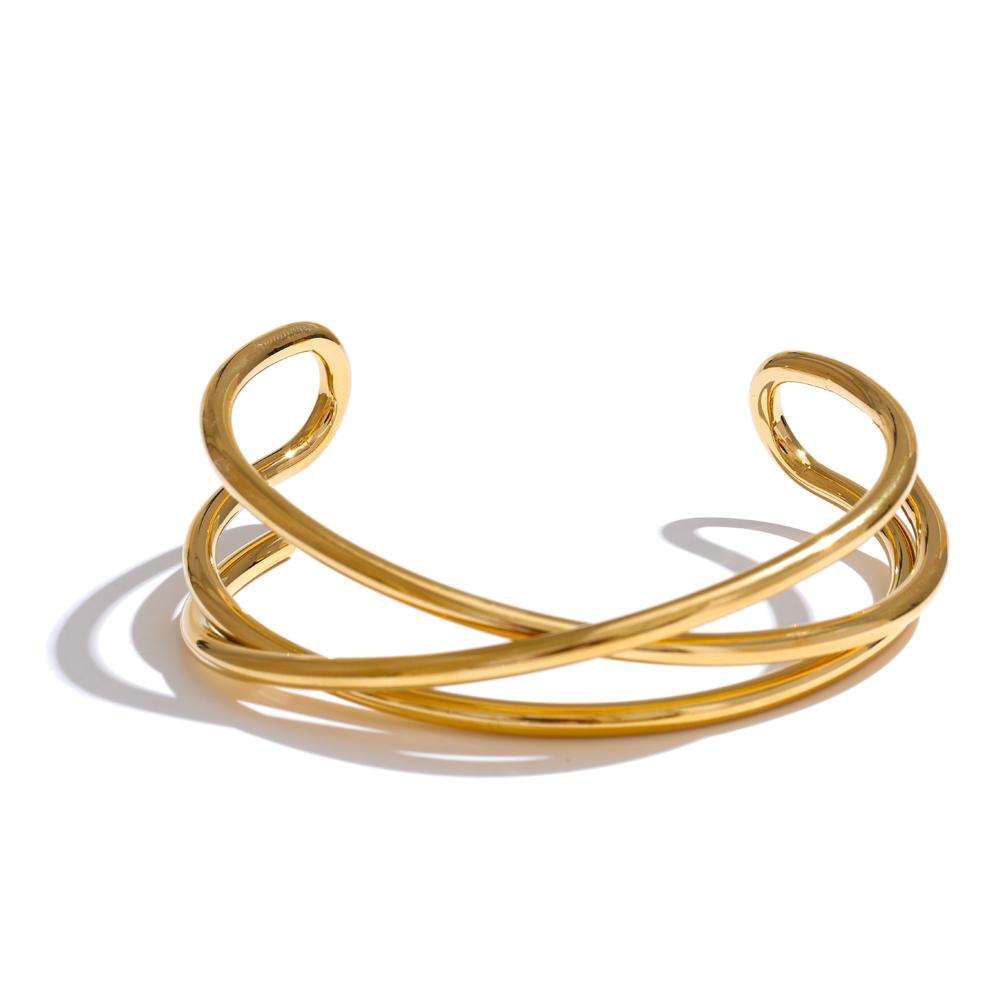 Yhpup 58mm Ouvert Acier Inoxydable Métal Ligne Creuse Mode Bracelet Manchette pour Femmes Lisse Personnalisé Bijoux de Poignet Vente en Gros