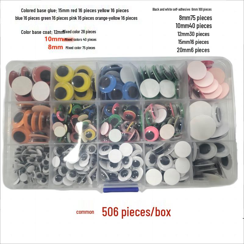 

15 сеток цветных патчей с 506 самоклеящимися подвижными глазками для рукоделия, пластиковые наклейки с животными ручной работы