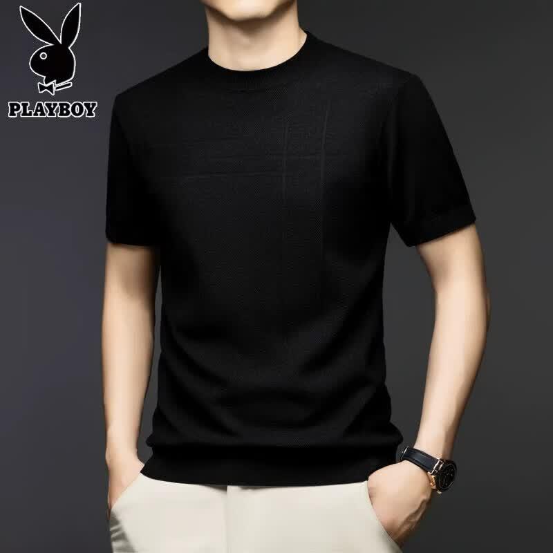 PLAYBOY Men's Silk Blend Short Sleeve Round Neck T-shirt