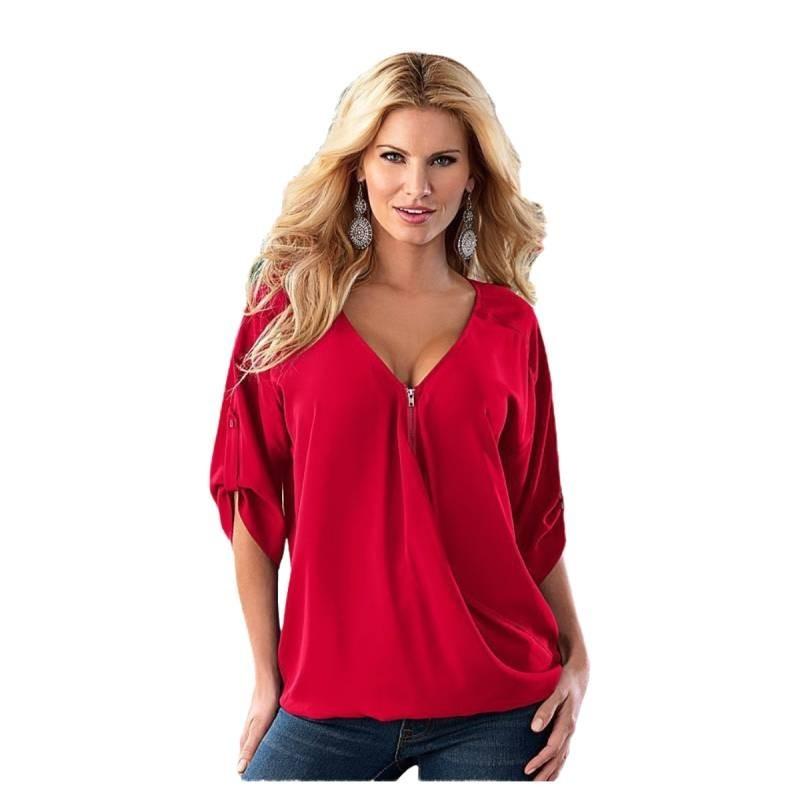 Elegant Chiffon Blouse For Women Summer Loose Fit Pullover Top In Solid Colors