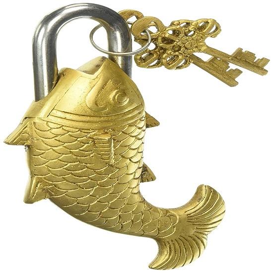 Art Handmade Padlock with Lock 2 Keys Universal Fish Escutcheon Lock