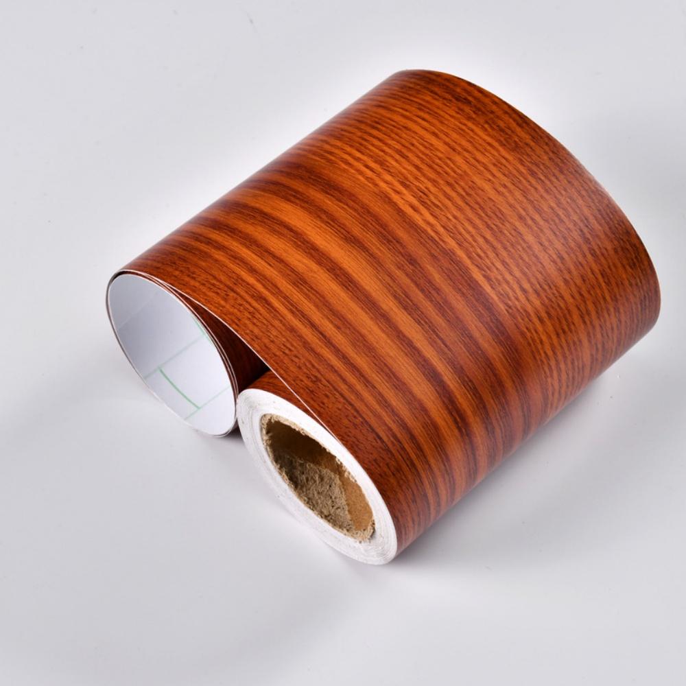 1pc 5mX12cm Thickened Imitation Wood Grain Skirting Wall Stickers, Self-adhesive Living Room Bedroom Wall Corner Decoration