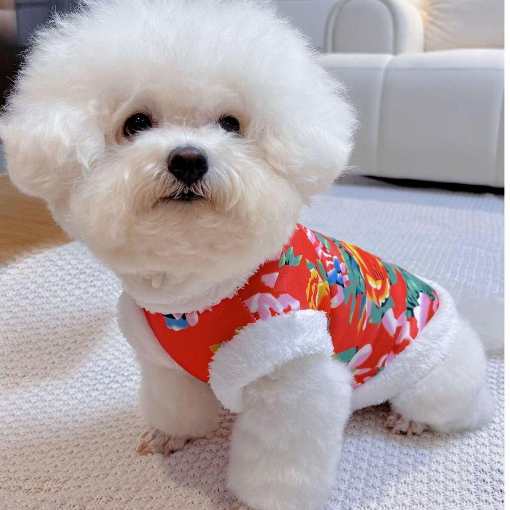 Puppy & Cat Floral Cotton-Padded Winter Jacket – Warm, Anti-Shedding for Small, Medium, Large Dogs