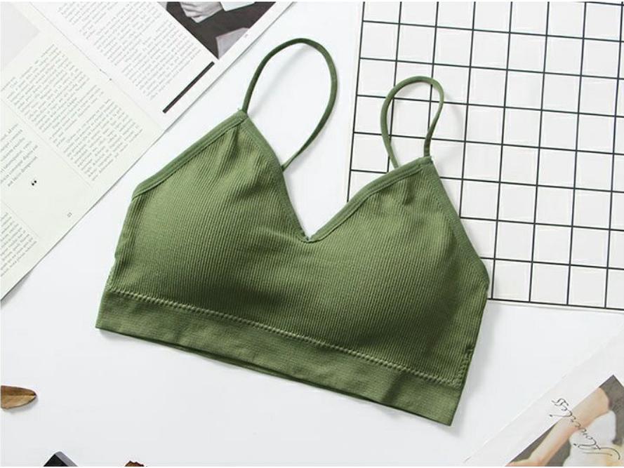 Seamless Plus Size Beautiful Back Bandeau Camisole Bra with Chest Pad and Thin Straps for Small Chest Women.