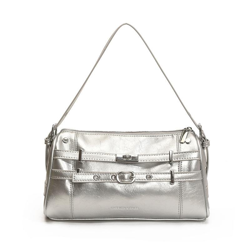 

Нишевая сумка-багет для通勤, портативная, женская, летняя новинка, высококачественная текстура, повседневная на плечо, кроссбоди серебряный