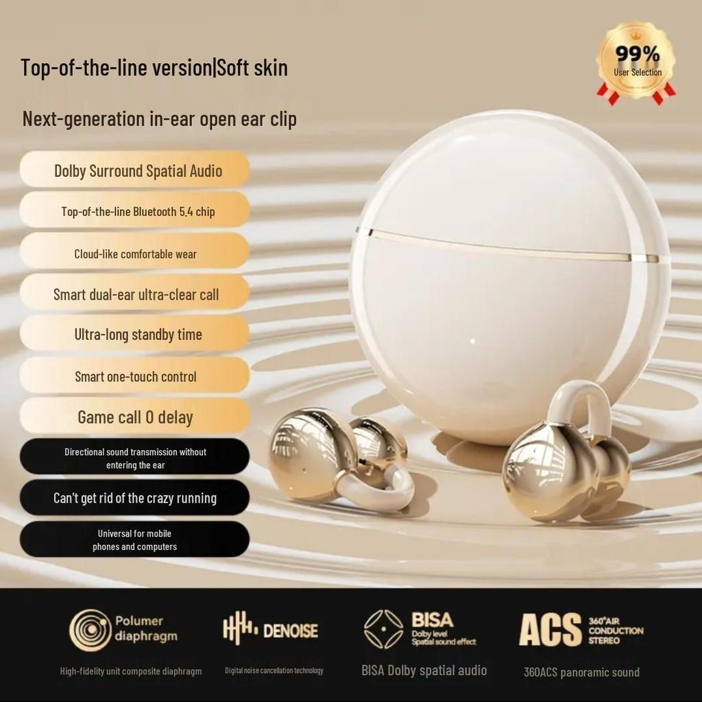 Rovani Bluetooth Ohrclip-Kopfhörer: Trendige Ästhetik, Wolkenkomfort, 5,4 Chip, Kein Ruckeln für Frauen.