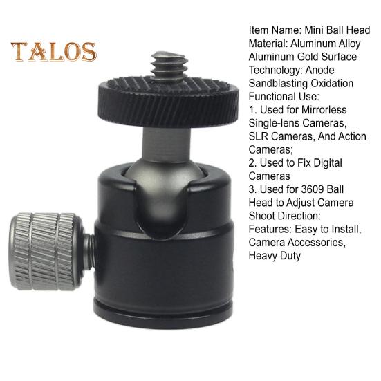 Mini Ball Head for GoPro for Osmo 360 Degree Rotatable Aluminum Alloy 1/4 Screw LED Video Light Cell Phone DSLR Camera Monopod Tripod Head Mount