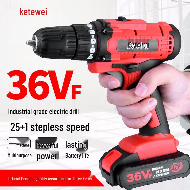 Cordless Double Speed Electric Drill with Rechargeable Lithium Battery and Impact Function