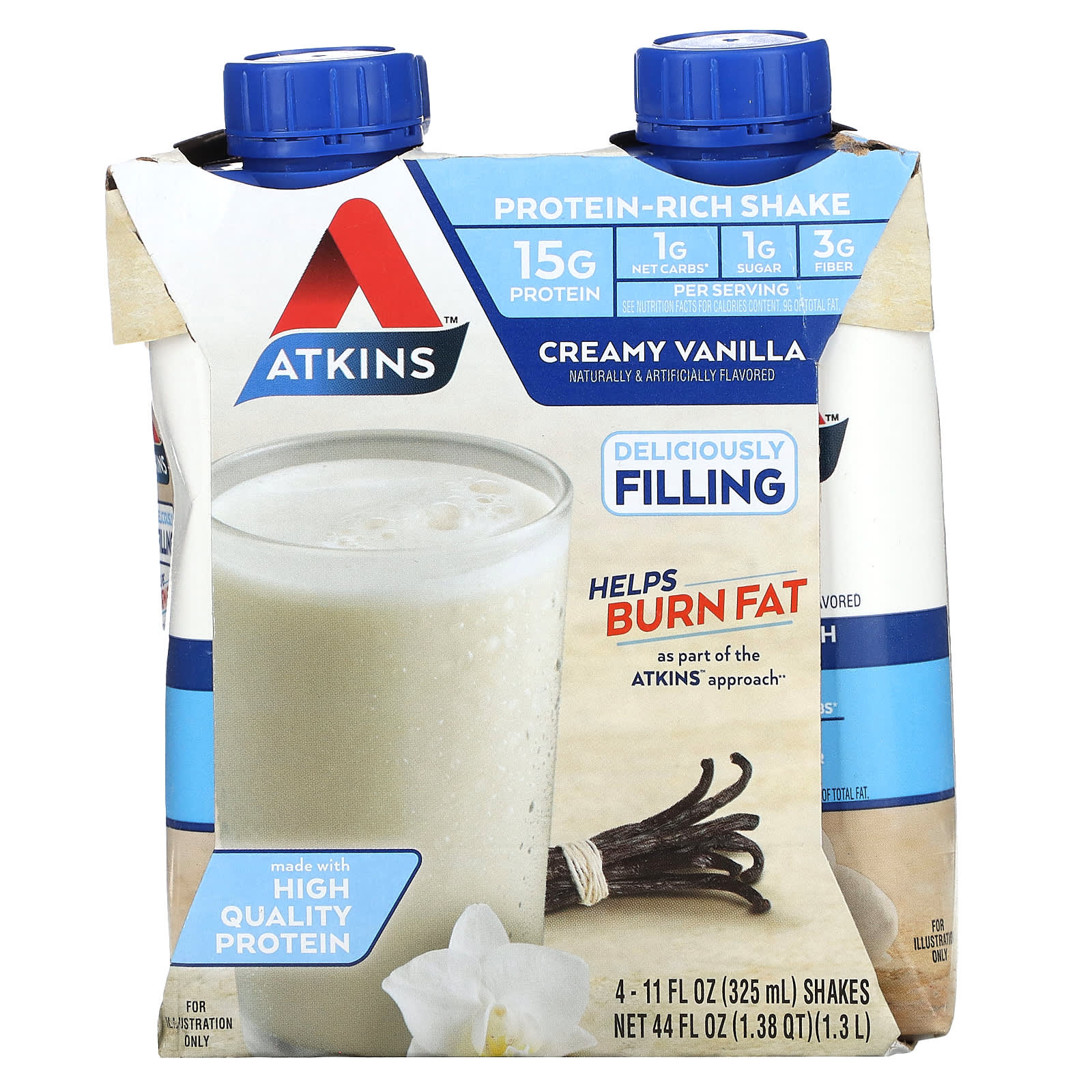 

Atkins, Protein Rich Shake, French Vanilla, 4 shakes, 11 fl oz (325 ml) each