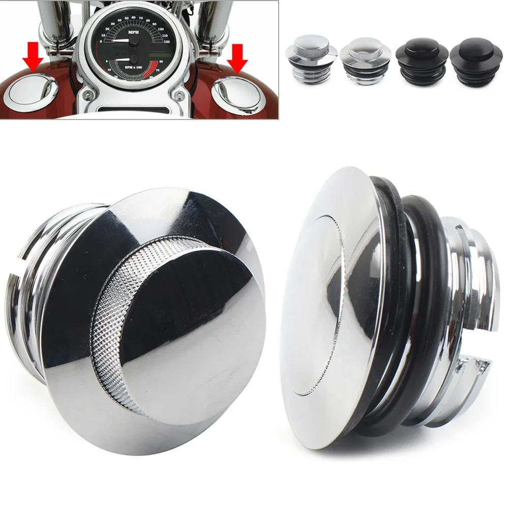 Motorcycle Left+Right Thread Flush Pop Up Gas Cap Vented Fuel Tank Cover For Harley Davidson Road King Softail Dyna