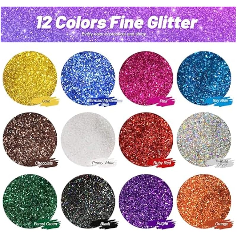 Eclet 6 Colors Nail Glitter Set, 15G Fine Glitter Cans For Nail Art, Eye Shadow, Cosmetics, Body, Crafts, Painting Art P
