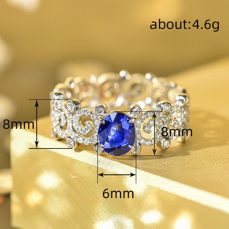 Huitan Aesthetic Elegant Hollow Rings with Oval Blue Cubic Zirconia Wedding Anniversary Party Women Rings Luxury Trendy Jewelry