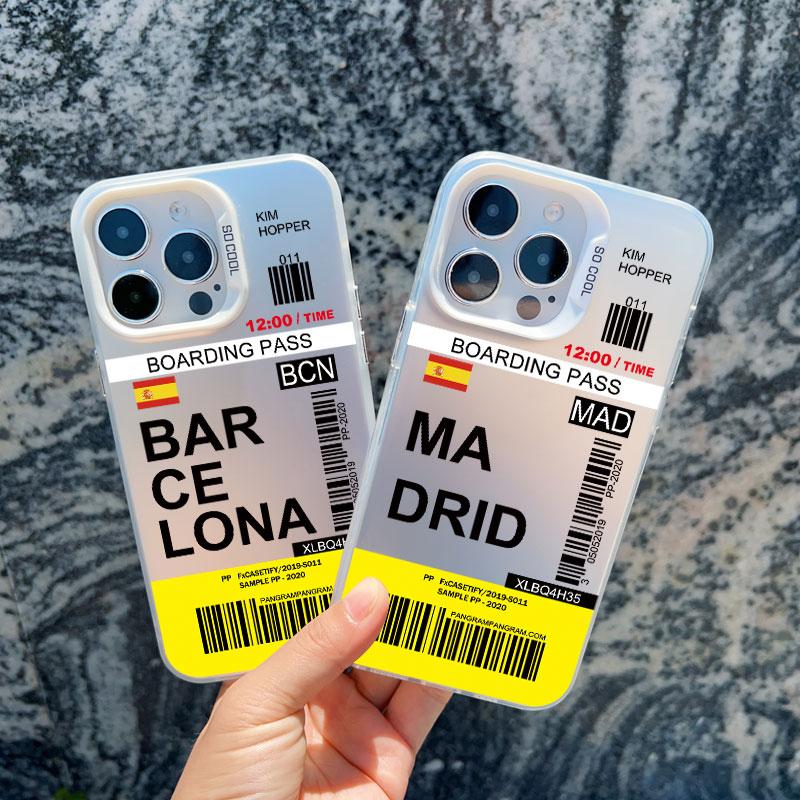 INS Fashion Design New York Seoul Tokyo Boarding Pass Ticket Phone Case for Iphone 15 13 12 14 Pro Max 11 Matte Laser Back Cover