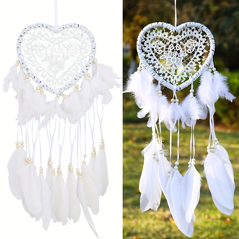 1Pc Bohemian Wedding Dream Catcher Pendant - Heart-shaped design with feathers and beads, romantic bedroom or living room decoration
