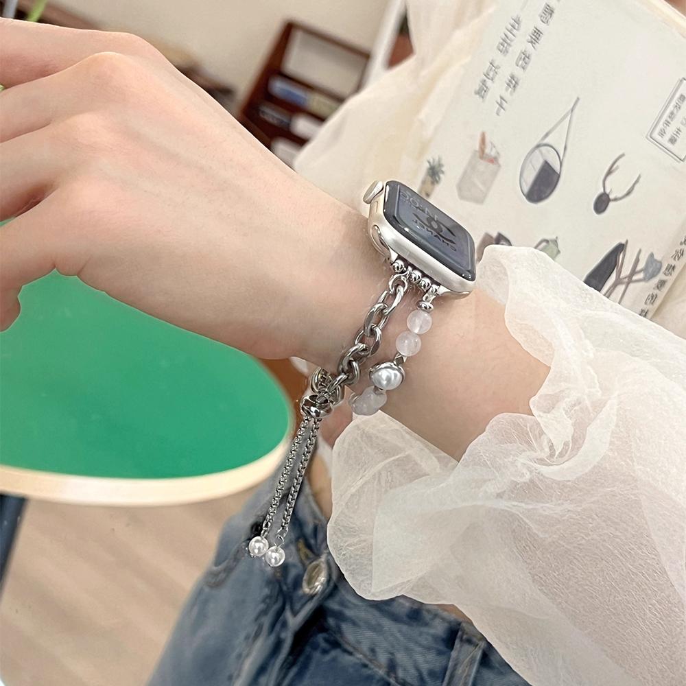 Peach Heart Pearl Bracelet Compatible with For Samsung Galaxy Fit 3 / Galaxy Fit 3 SM-R390 Strap Fashionable Handmade Strap