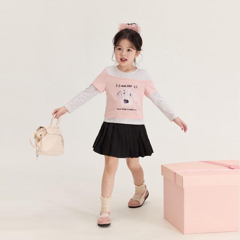 LUSON Girls' Cartoon Layered Long-Sleeve Top