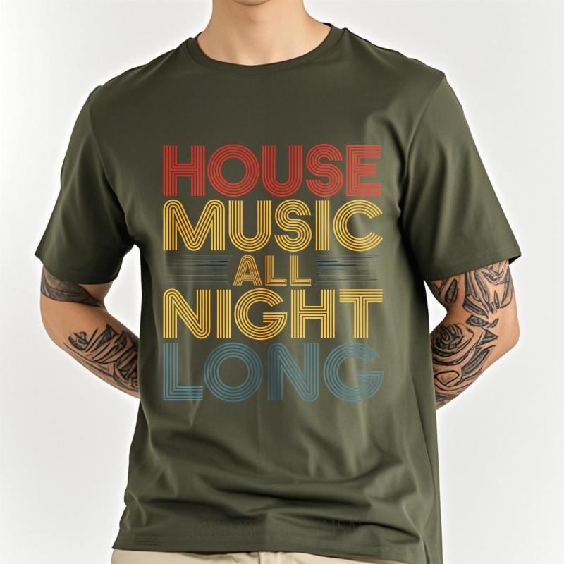 Mens tshirt Cotton Shirt Big Size Summer For Man T Shirt House Music All Night Short Sleeve Cotton Crew Neck Tees