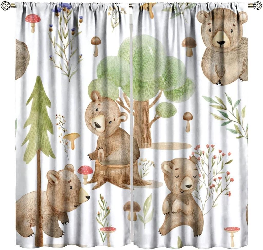 Kids Safari Animals Curtains Tropical Jungle Adventure African Lion Elephant Monkey Print Window Drapes Baby Curtain Polyester