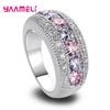 Luxury Pink/Purple Cubic Zircon Wedding Ring 925 Sterling Silver Plated Jewelry for Women Men Wedding Engagement Accessories