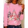 Christmas Snowman And Gift Print Women'S Fashion Long-Sleeved T-Shirt