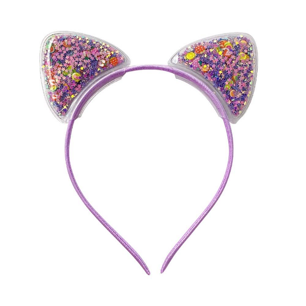 Sequin Quicksand Hair Band Crown Transparent Hair Hoops Creative Cat Ear Headbands  Children