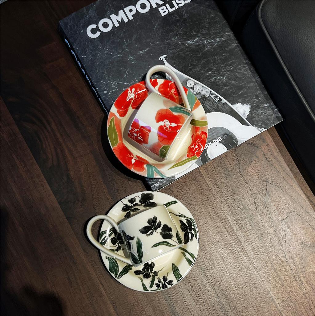 Mittelalterliche Iris Keramik Kaffeetasse Untertasse Latte Latte Tasse Nachmittagsteetasse Retro Tasse Geschenkbox