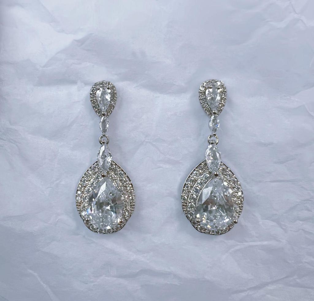 Elegant Long Teardrop Zirconia Dangle Earrings for Evening Wear and Brides
