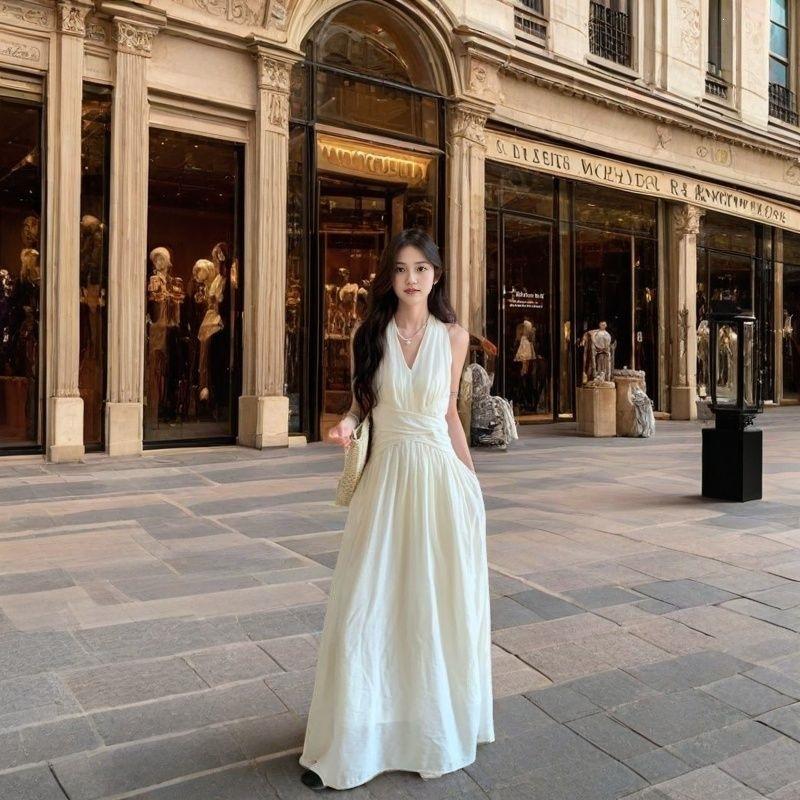 French V-neck Sleeveless Dress Women's Summer Pure Desire Temperament Waist Thin Small a Word Long Skirt