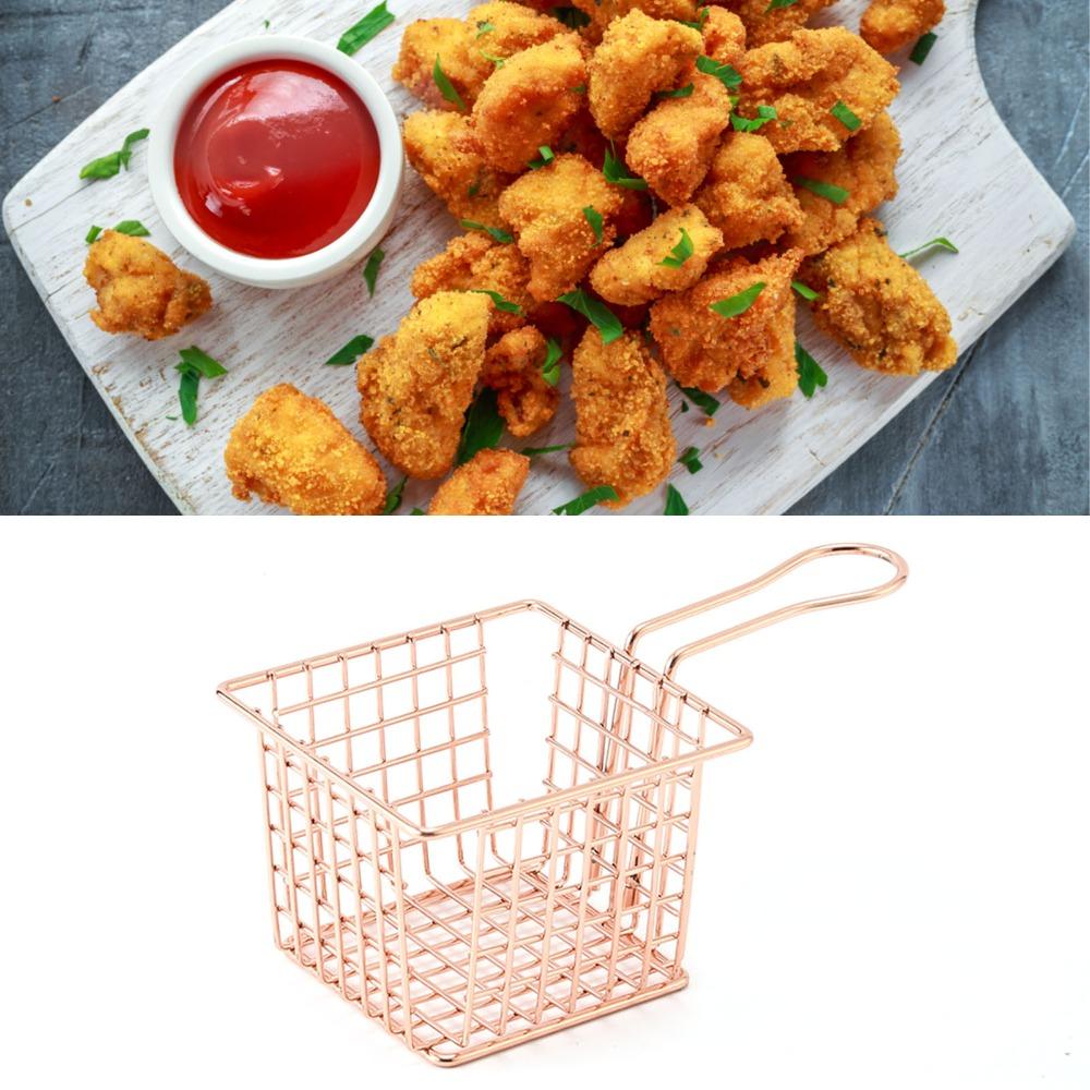 Silver Rose Gold Gold French Fry Holder Square Shape Frying Strainer Fryer Basket Cooking Frying