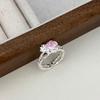 Pink Diamond Double Layer Heart Ring - Handmade Korean Style with Rhinestones
