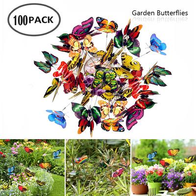 50/100 Peças Estacas de Borboleta 3D Impermeável Multicolorida Borboleta Falsa Jardim Poste Artificial Decorações de Borboleta Decoração Externa