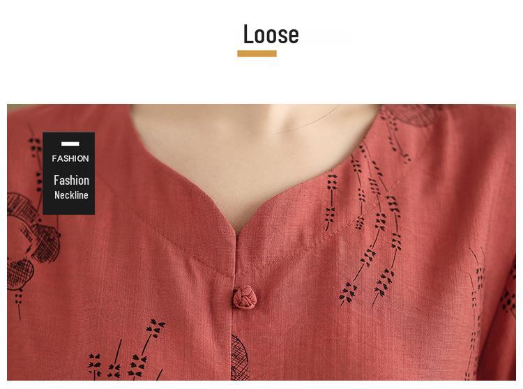 2026 Ethnic Style Tencel Linen Embroidery Women's Plus Size Summer Suit: Loose Slimming T-shirt + Pants Set