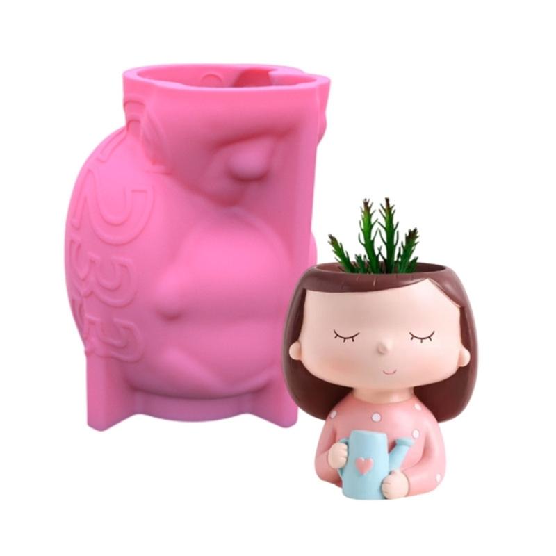 4×Head-Planter Silicone Mold Face Flower Pot Concrete Mold Girl Statue Planter Mold Face Flower Vase Epoxy Casting Mold