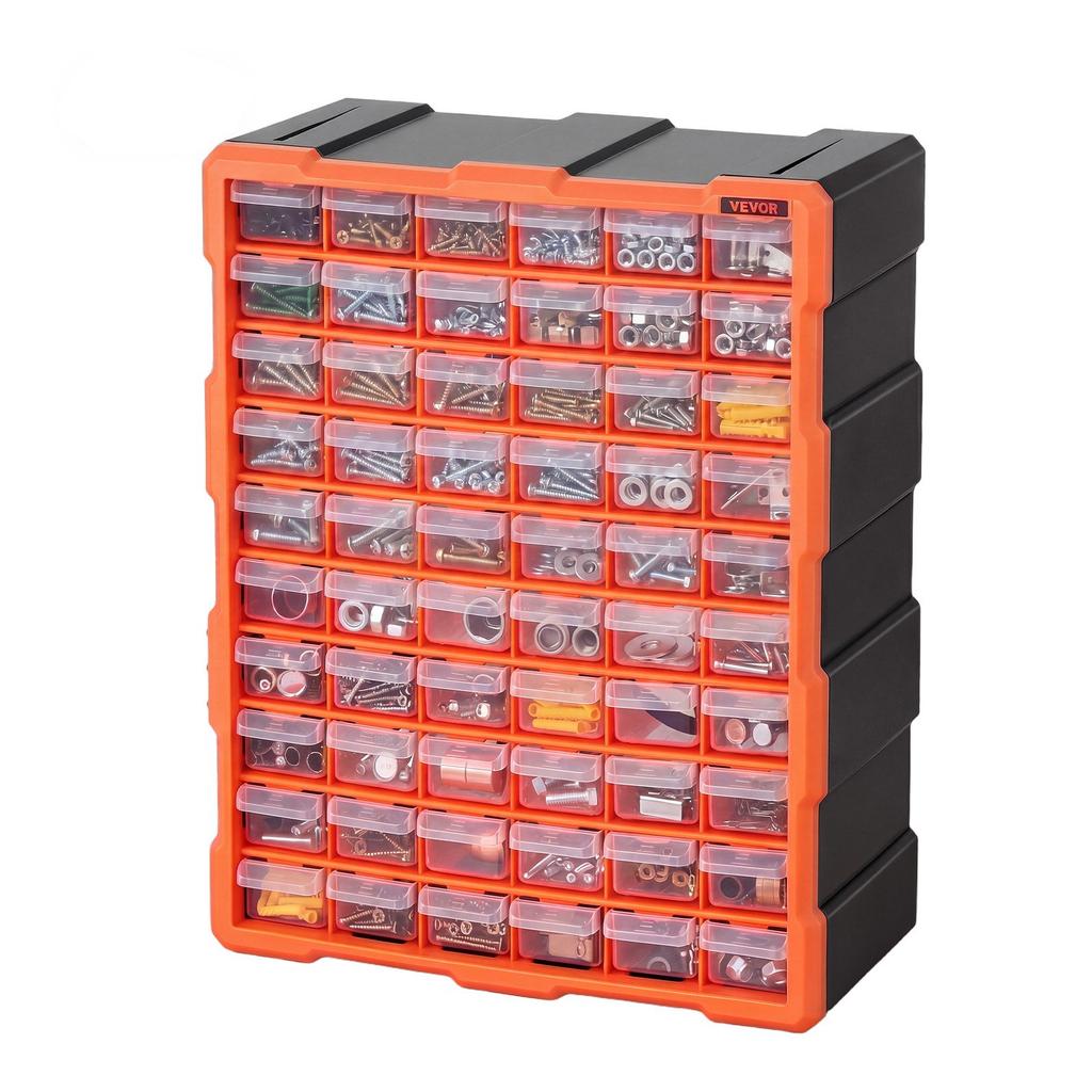 VEVOR 60-Drawer Storage Organizer, Plastic, Drawer Storage Cabinet for Garage Organization, Stackable Small Parts Organizer, Wall-Mounted Toolbox