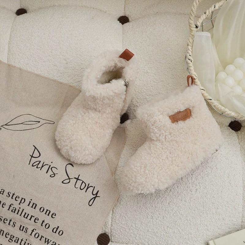 

Girls furry short boots, winter children s boots, double-layer cotton plus fleece, baby cotton boots, sweet little girl princess snow boots 15 бежевый