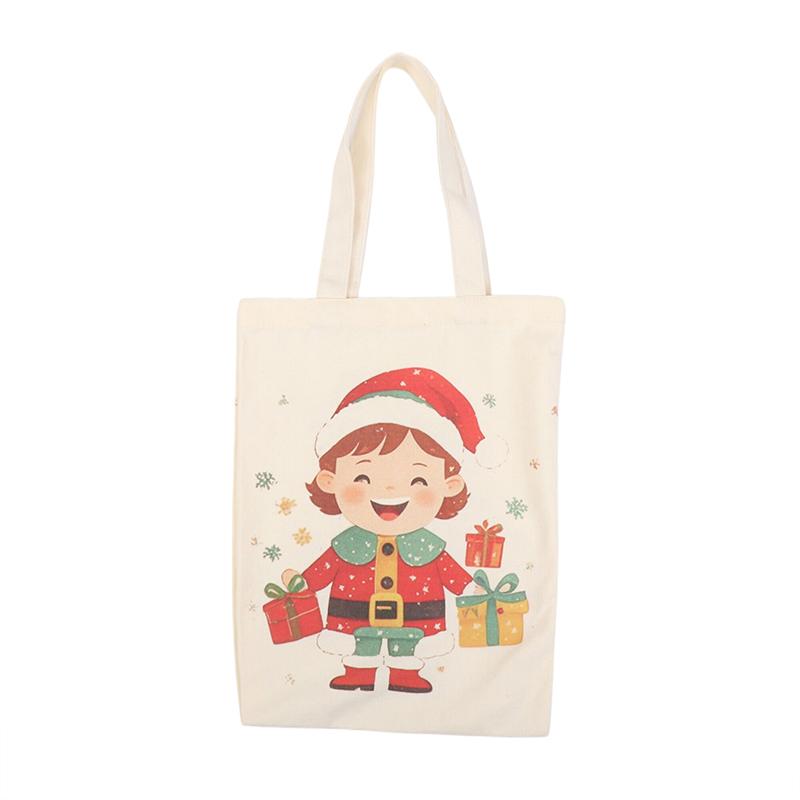 Christmas Gift Bags Cartoon Santa Claus Elk Christmas Tree Tote Canvas Bag Large Capacity Holiday Shopping Bag Happy New Year