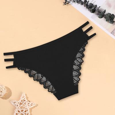 Women Panties Low Waist Elastic Lace Trim Hollow Strap Good Breathability Underpants Solid Color Moisture-wicking Briefs for Sport Work