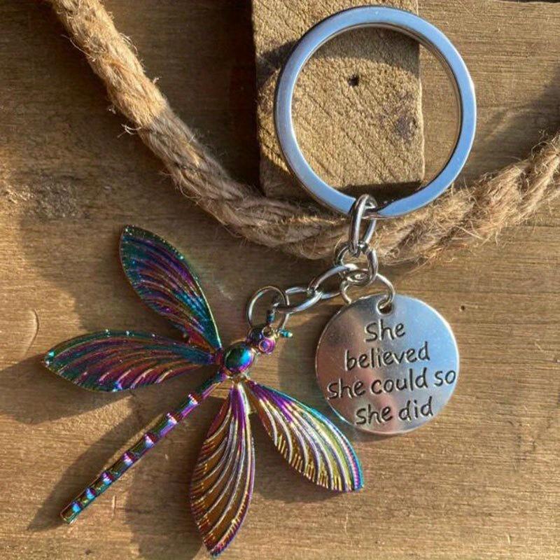 

1pc Quenched Color Dragonfly Keychain, Car Enthusiast Key Ring - Unique Gift белый