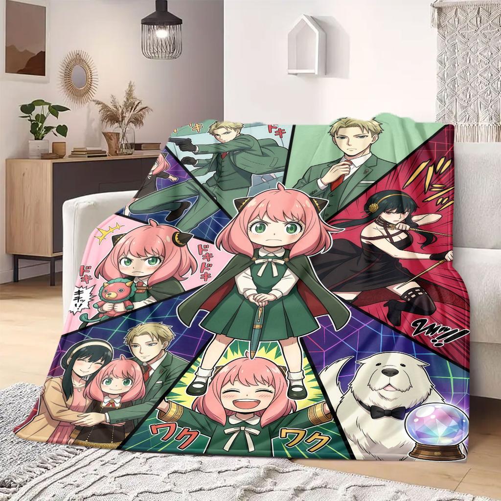 Spy x Family Trendiger Print Flanelldecke, Cartoon-Thema für Heimdeko, Ganzjahresbettwäsche für Stühle und Reisen_LIAN